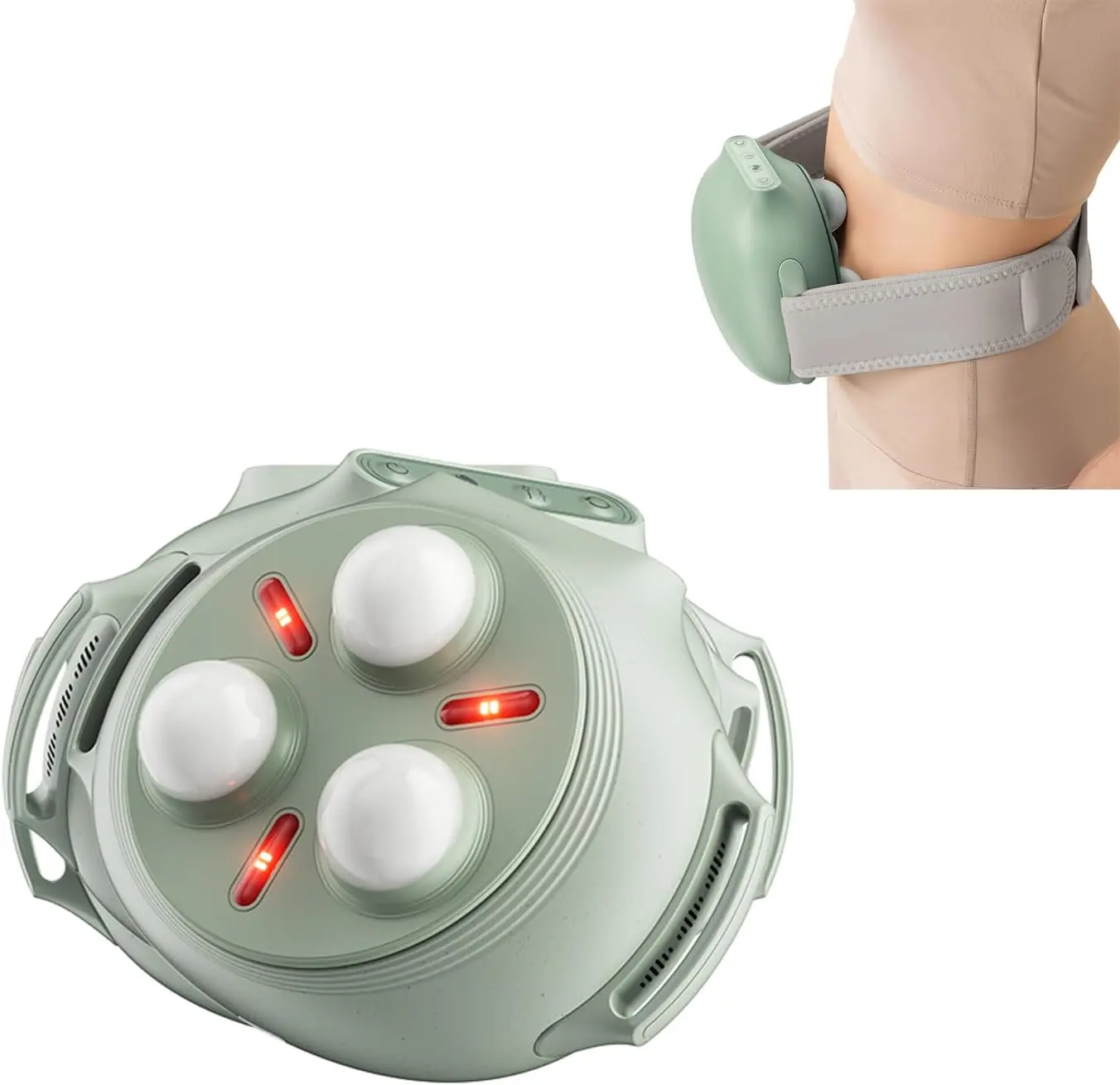 Tech Love Heated Belly Massager for Abdominal Pain Relief, Kneading Appliance with Red Light Warmth for Waist and Back Use, Lightweight, Rechargeable, 3 Heat Levels, Auto Off, Jade Heads, Adjust Button, Belt Device, Type-C Usb, Reading, Youth