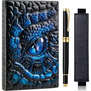 Dragon Eye Notebook DND Embossed Notebook,  PU Leather Travel Journal with Ballpoint Pen & Pen Sleeve,Hardcover A5 Journal,Hardcover Liner Diary,Writing  for Men&Women (Blue)