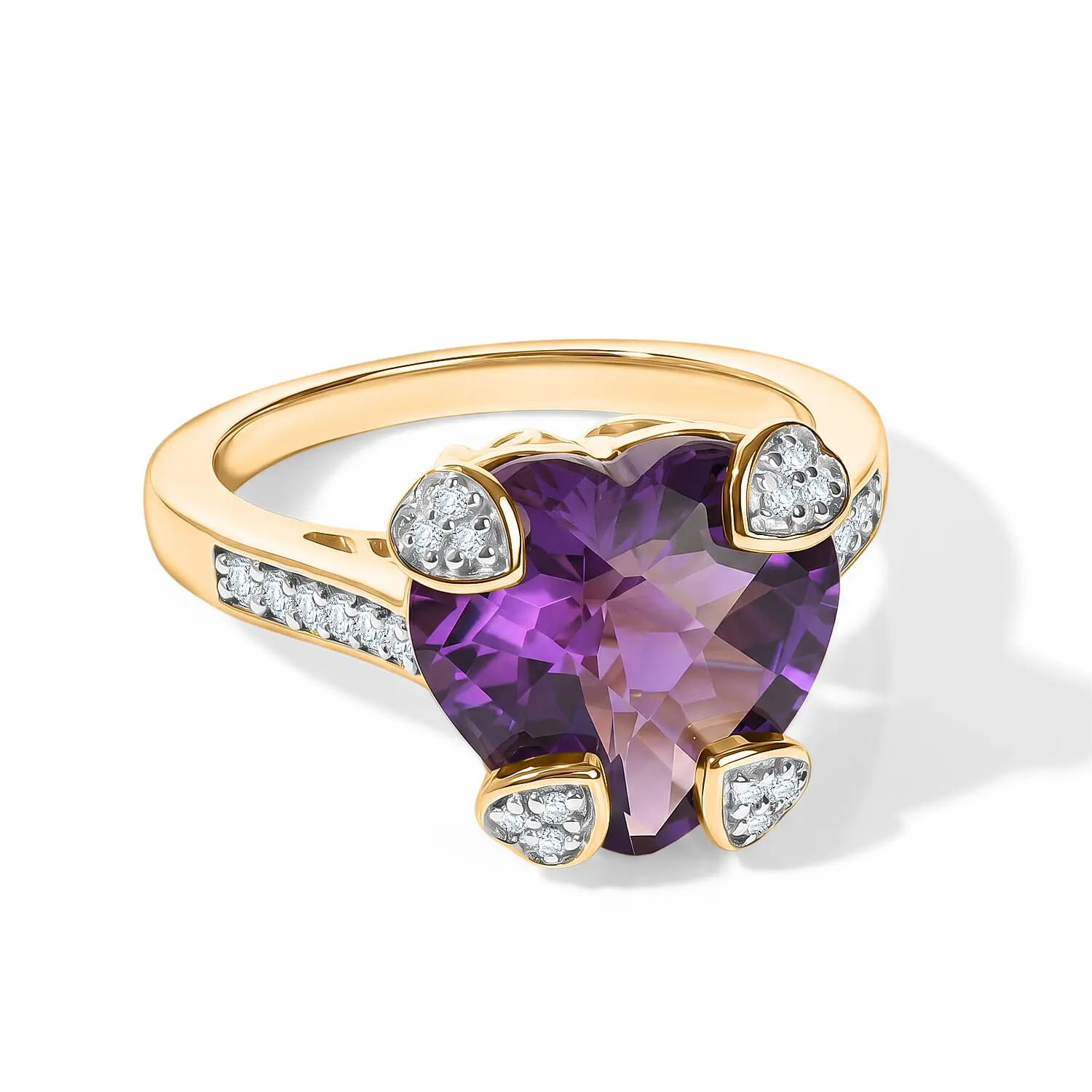 D'Joy African Amethyst, White Zircon Heart Ring in 18K Vermeil YG Over Sterling Silver (Size 6.0) 4.85 ctw