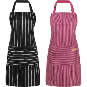 2 Pack Cooking Aprons Adjustable Bib Apron for Women with 2 Pockets, Kitchen Restaurant Men Chefs Aprons