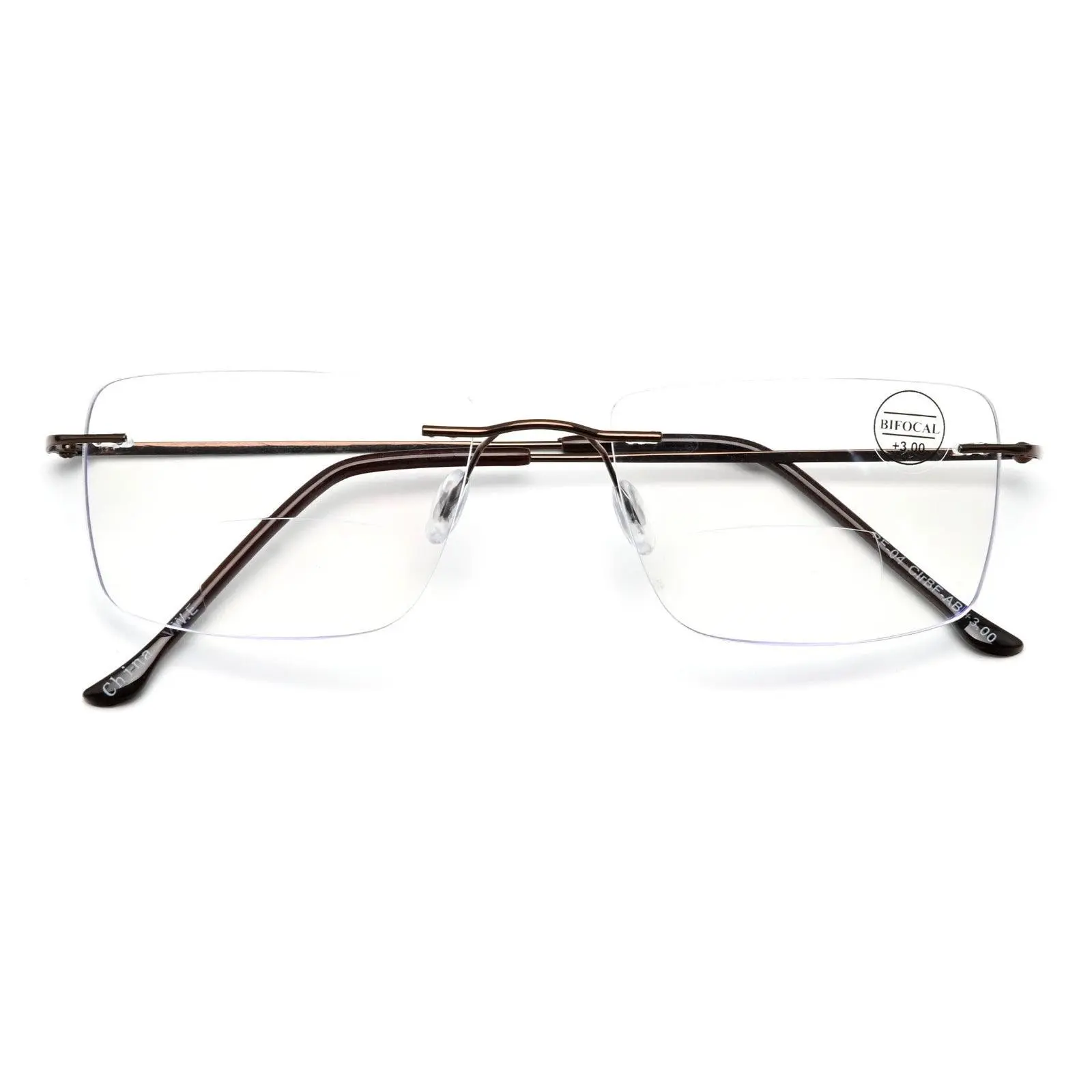 Men Rimless BIFOCAL Reading Glasses – Metal Frame – Anti-UV Blue Light Reader