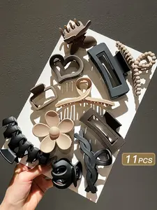 10-11 Piece Matte Hair Claw Set, Flower Hair Clip, Butterfly Flower Heart Design, Casual Style, All Seasons, Daily Commute, Makeup Spa Accessories, Hair Claws Set