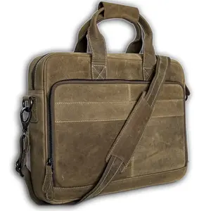 Full Grain Leather Briefcase for Men – 15.6" Laptop Work Bag with Padded Sleeve & Organizer Pockets