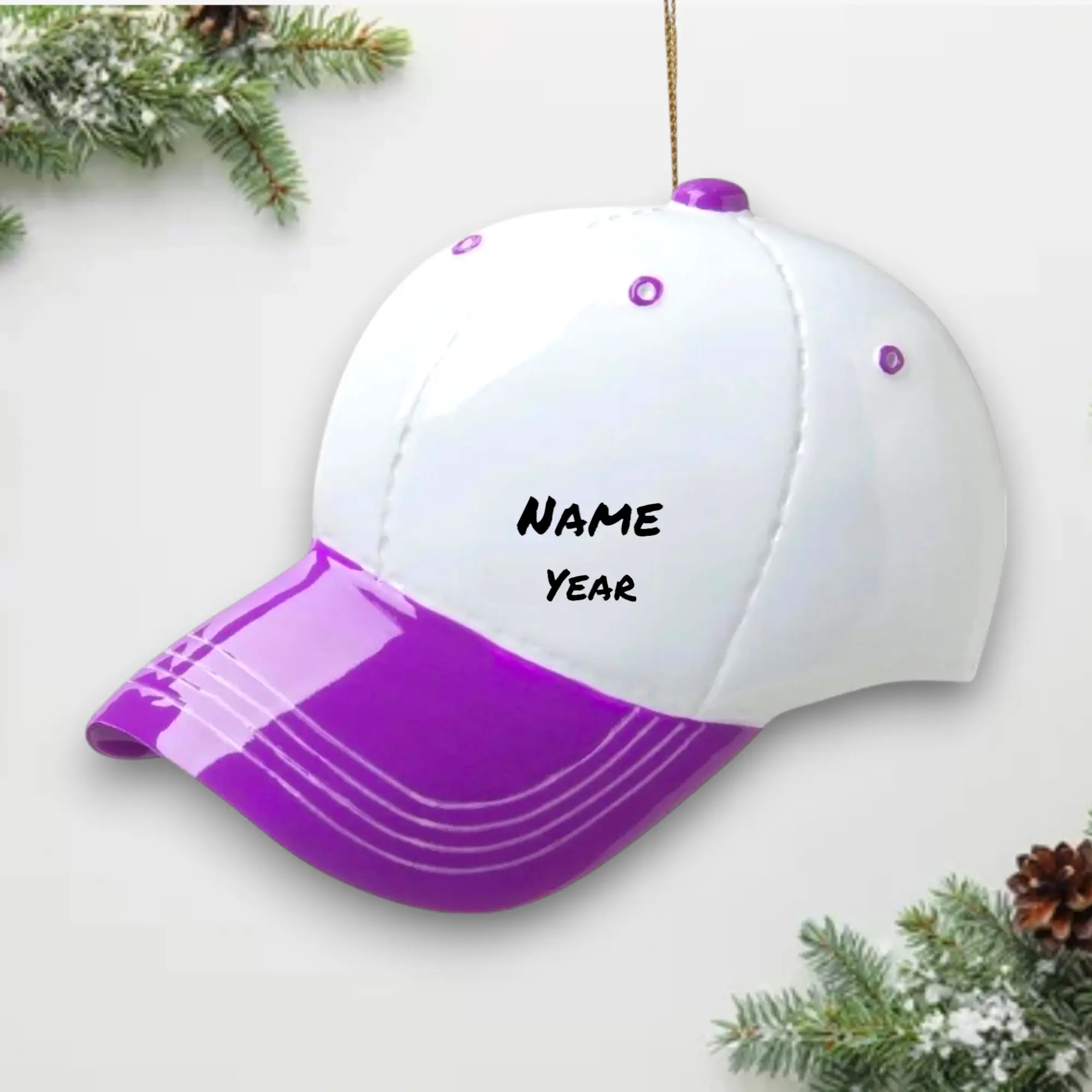 Personalized Baseball Hat Purple Christmas Ornament – Custom Name & Year – Sports Fan Gift for Players, Coaches & Teams – Noel Box