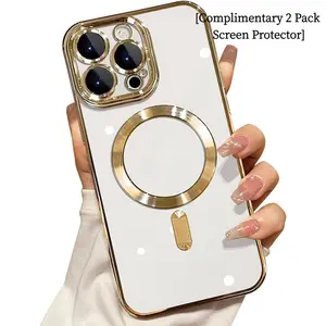 [2 Pack Screen Protector]Magnetic Phone Cases for  iPhone 17 Pro Max 16 15 14 13 12 11 Pro Max Plus Soft Shell Protective Casing with Wireless Charging Feature with full lens coverage Soft Slim Shockproof  Protection Case  MagSafe for 17 Pro Max