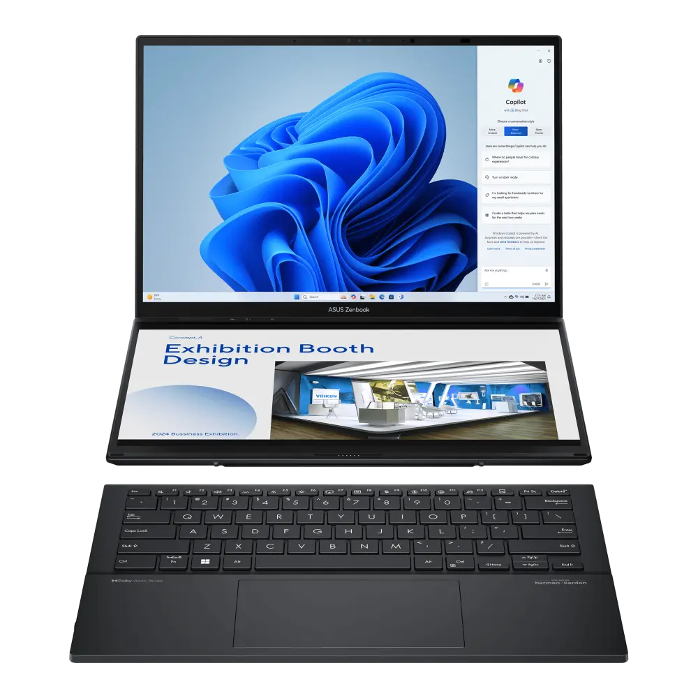 ASUS Zenbook Duo UX8406CA Laptop, 14" WQXGA+ (2880x1800) 120Hz OLED Touch Display, Intel Core Ultra 9 285H, 32GB RAM, 1TB SSD, Windows 11 Home, Inkwell Gray (UX8406CA-PS99T)