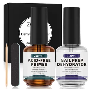Acid-free Nail Primer & Natural Nail Preparation Dehydration Set, 2 Counts/set Quick Air Drying Nail Dehydration & Primer, Suitable for UV Nail Gel, Gel Polish & Acrylic Powder