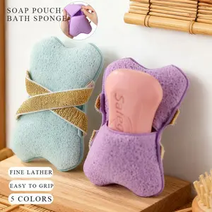 Double Ribbon Soap Bath Bag, Foaming Tool for Soap and Sponge, Gentle Exfoliation, Non-Slip Bath Cotton, Home Use