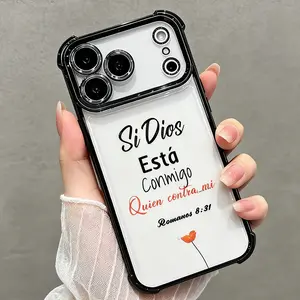 Romans 8:31 Bible Verse Phone Case for iPhone 17 17 Pro Max Air 16 16 Pro 15 15 Pro Max Plus 14 14 Pro Max Plus 13 12 11 E Soft TPU Shockproof Durable Protective Transparent Phone Case Cover Floral Curve Protection Faith Gift iphonecase DDSJ260422007