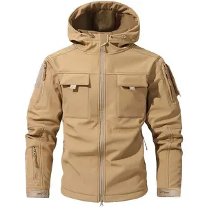 Men's Multi-Pocket Workwear Hooded Jacket, Wool Waterproof Jacket, Wool Design with 9 Slash Pockets, Men's Western Wear Top, Autumn Outdoor Hiking Sports Warm Coat casual