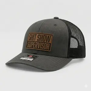 Shitshow Supervisor Leather Patch Trucker Hat - Funny Snapback Cap, Bold Work Humor Hat, Viral Funny Gift For Blue Collar Workers & Meme Lovers