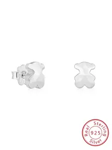 Women's Silver Color Bear Ear Studs Icon Metal Design, Elegant Minimalist Jewelry Accessory for Women & Girls