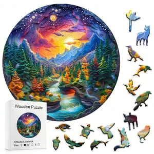 Colorful Forest Wood Boxed Puzzles, Handmade Holiday Gifts, Unique DIY Craft Kit, Perfect for Creative Minds & Gift Givers, Art Puzzles Gift, Wooden Jigsaw Puzzle