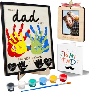 DIY Best Dad Ever Handprint Kit, Customizable Color Hands Down Collage Frame for Dad, Memory Craft Family Keepsake Wooden Frame, Gifts for mom, Gifts for Dad, Handmade Fathers Day Mothers Day Gift