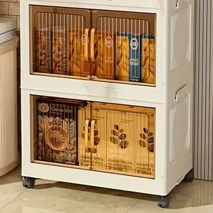 Foldable Storage Box, Including Plastic Foldable Storage Cabinet, Foldable Box Storage Box, Storage Container with Wheels and Doors, Suitable for Home and Office Use, Size (Front Width 18.1 Inches)