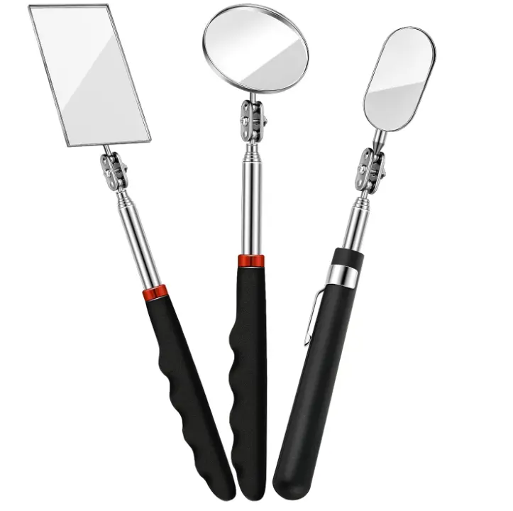3-Piece Telescoping Inspection Mirror Set - Round & Square 360° Swivel Handheld Tool, Extendable for Vehicle Inspection & Mechanics' Small Parts Viewing