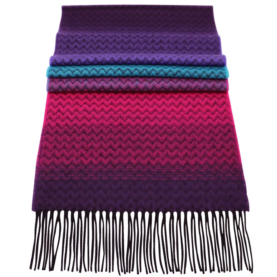 Modest Acrylic Soft Warm Shawl - 66x12in Winter Scarf with 3in Fringe, Cozy Cold Weather Pashmina Hijab Accessory (Chevron, Violet, Fuchsia, Turquoise)