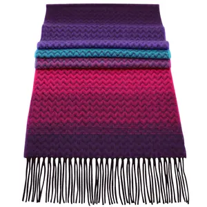 Modest Acrylic Soft Warm Shawl - 66x12in Winter Scarf with 3in Fringe, Cozy Cold Weather Pashmina Hijab Accessory (Chevron, Violet, Fuchsia, Turquoise)