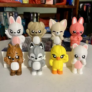 K-pop Chibi Animal Mascot Figure Set - 3D Printed Bookshelf Decor