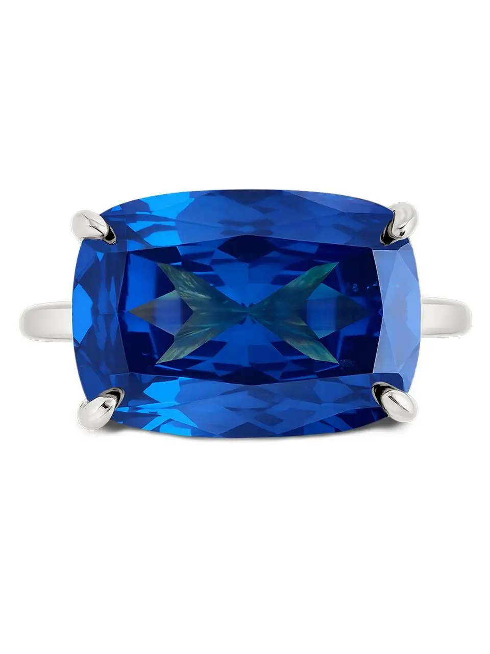 Sterling Silver Sapphire Cushion East-West Ring