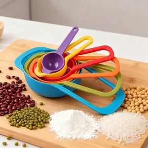 6-Piece Measuring Spoon Set, Volumes: 7.5/15/60/85/125/250 ml, Plastic, BPA-, Matroschka, Colourful German Handles Kitchen Stackable Utensils Cooking