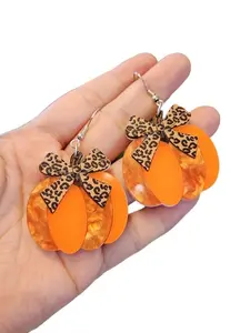 Charming Leopard Print Pumpkin Pendant Earrings, Perfect Thanksgiving Gift for Women, Holiday Style Jewelry, Stylish Accessory, Jewelry Gifts