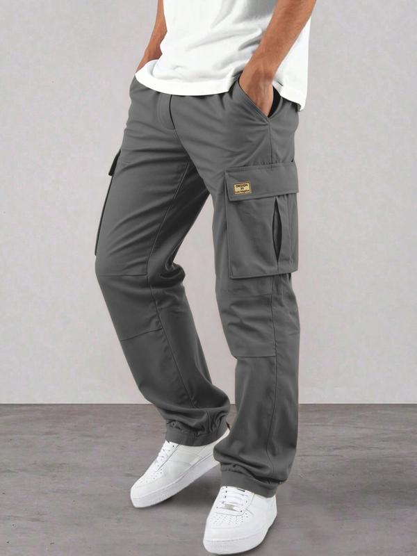 Men's Casual Cargo Pants, Wrinkled Design, Loose Fit Lightweight Sporty Style, Straight Leg Comfortable Daily Wear, Casual Streetwear Pants