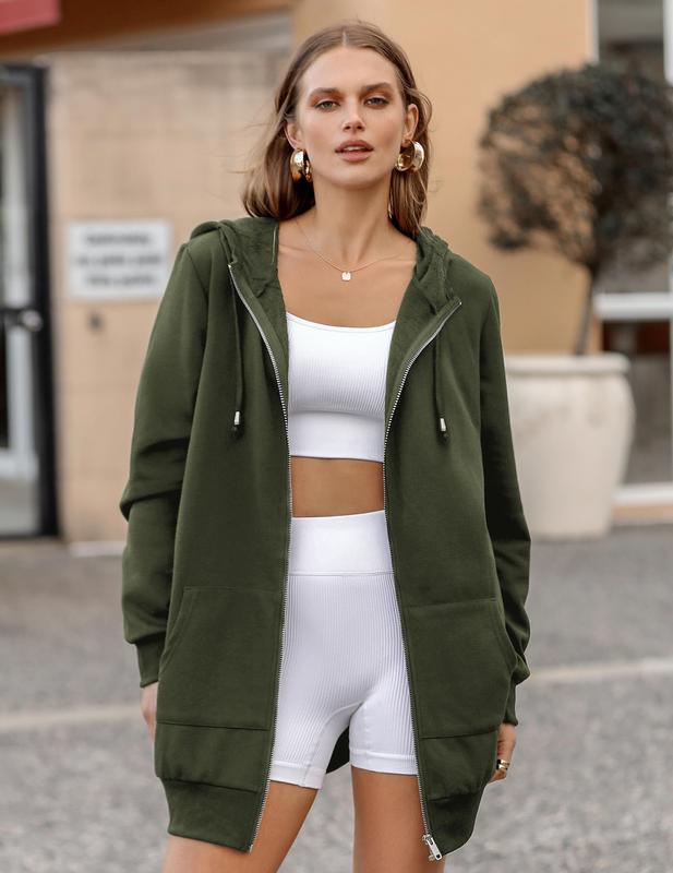 comfyclothing Womens Zip Up Hoodies Long Sleeve Fall Hooded Lightweight Tunic Sweatshirt Oversize Fleece Jacket With Pockets Womenswear Coat 2025  hoodie jumper zip sweatshirt
