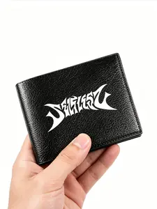Neutral Gothic Print Foldable Wallet, Unisex Street Style Card Holder, PU Leather, Casual, Ideal for Daily Use, Travel, Birthday Gift