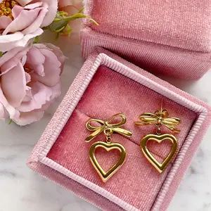 Bow corazón earrings + Flat Pierced Jewelry Dainty Fashion Jewelry