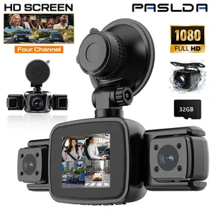 【PASLDA】4 Lens 360° Dash Cam | 4 Channel Front Rear Inside Left Right Recording | Built-in WiFi 32GB Card | Clear HDR Night Vision | Plug & Play No Battery | Car DVR Driving Video Surveillance