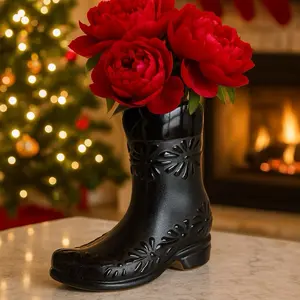 Talavera Boot Flower Vase | Black | Lead free