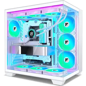 F600 PC Case - Pre-Installed 7 PWM ARGB Fan, ATX Mid-Tower Gaming PC Case, 270? Panoramic Glass with Type-C,  (White, F600)