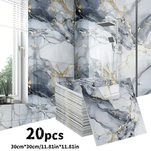 20pcs Marble Pattern Self-Adhesive Wall Stickers, Waterproof & Dirt-Resistant, Ideal for Living Room, Bedroom, Kitchen, Bathroom Decor