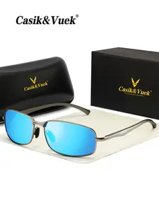 Casik&Vuek Metal Full-Frame Men's Polarized Oval Sunglasses VU400, Outdoor Driving and Fishing Sunglasses with Spring Hinges