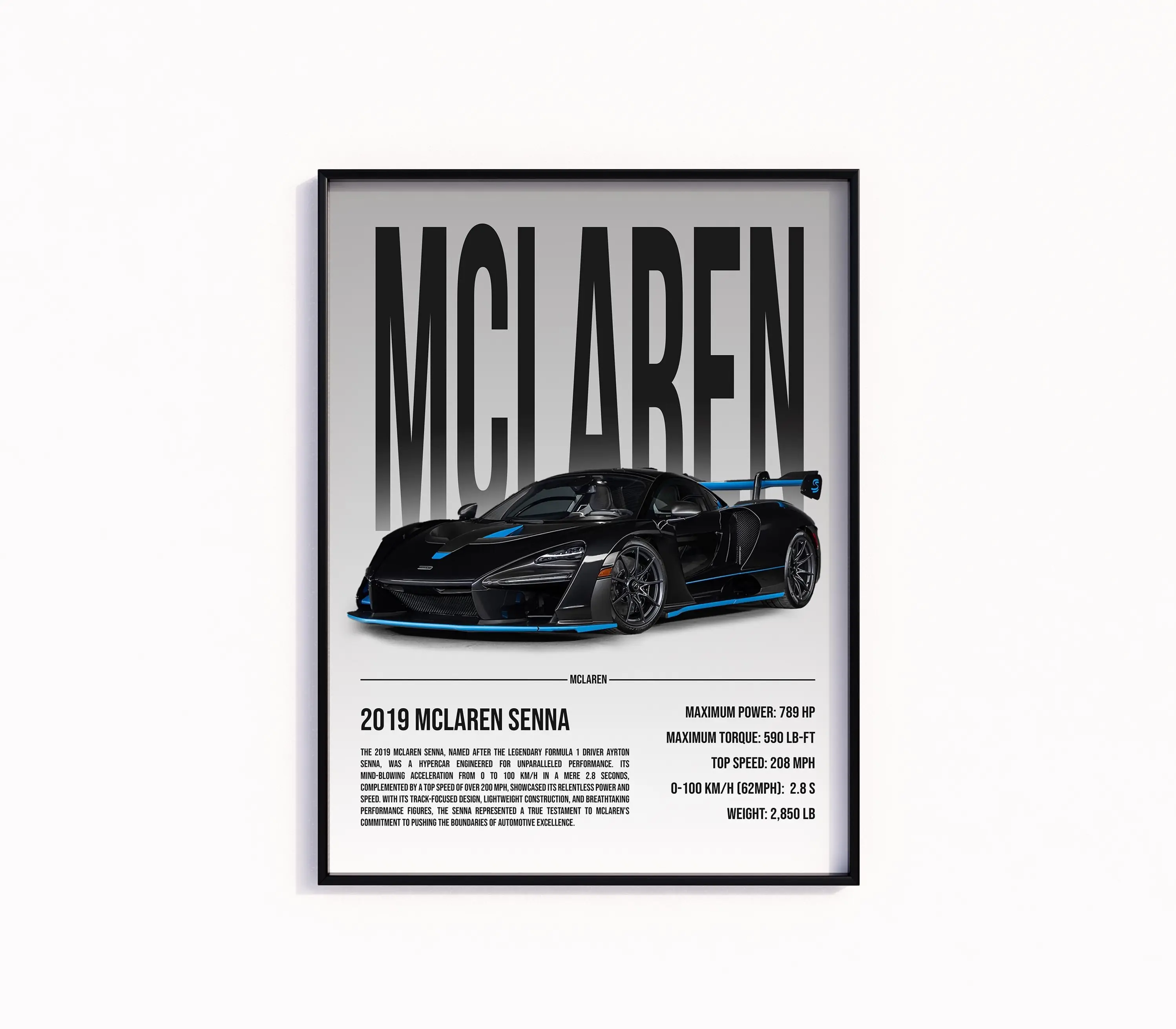 REDWOODSTOSEA Mclaren Senna Poster Car Print, Cool, Wall Print, Retro Wall Decor, Gift
