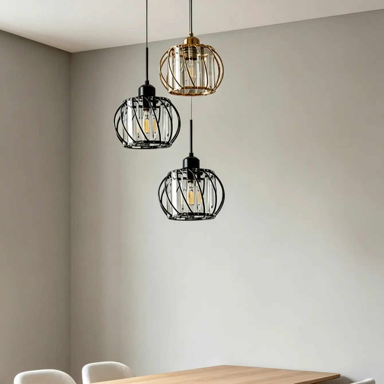 Luxury Crystal Pendant Light Shade, Nordic Modern Restaurant Bar Bedside Lampshade, Gold/gold Iron Cage Fixture, Elegant Lighting