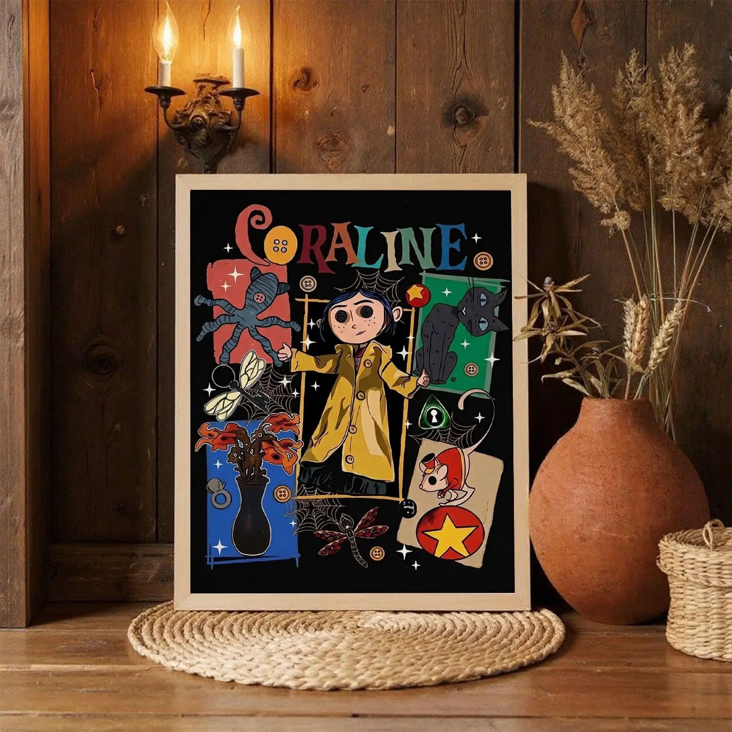 [25% OFF] [UNFRAMED] Coraline Poster Print, Button Eyes Fantasy Wall Art, Spooky Animated Movie Room Decor, Gothic Fan Gift