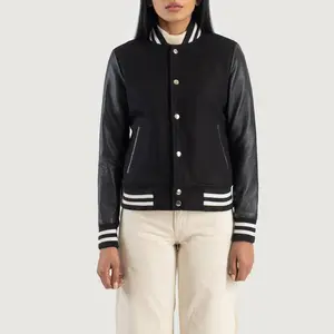 Savant Hybrid Black Varsity Jacket For Women