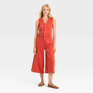 Women's Cropped Sleeveless Denim Jumpsuit - Universal Thread Red 00
