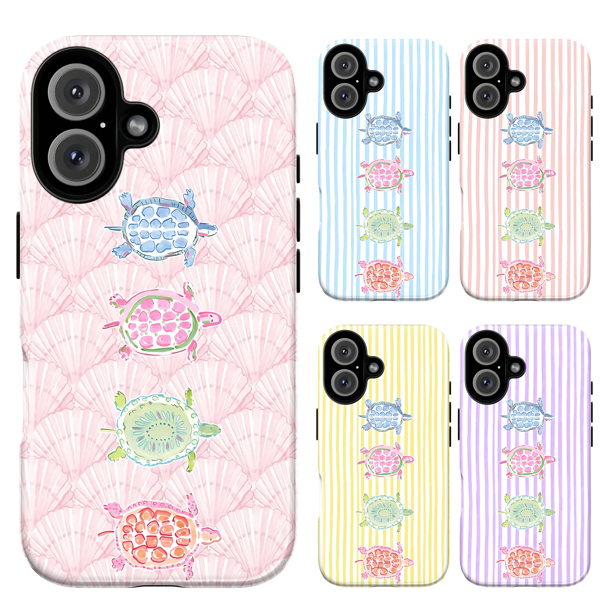 Cute Pastel Turtle Phone Case, Beach Ocean Aesthetic Cover for iPhone 11 12 13 14 15 16 17 Pro Max, Striped Soft Girl Design, Colorful Sea Turtle Pattern, Coastal Summer Vibes, Minimal Kawaii Style, Trendy Gift for Her Women Girl