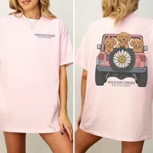 Cute Dogs Short Sleeve T-Shirt, Simply Printed Graphic Shirt, Daily Casual Cotton Womenswear