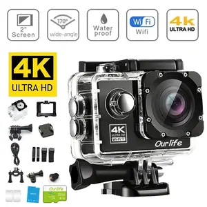 HD 4K  Action Camera Ultra 30FPS 16.0MP Wi-Fi 2.0" Screen 170D DVR Webcam Underwater 30M Helmet Video Recording Sport Camera diving waterproof Black