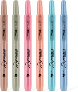 WRITECH Retractable Highlighters Assorted Colors: Chisel Tip Click Aesthetic Highlighter Marker Pens Pack Multi Colored Ink No Bleed Smear for Highlighting Journaling (6Ct Vintage) WRITECH