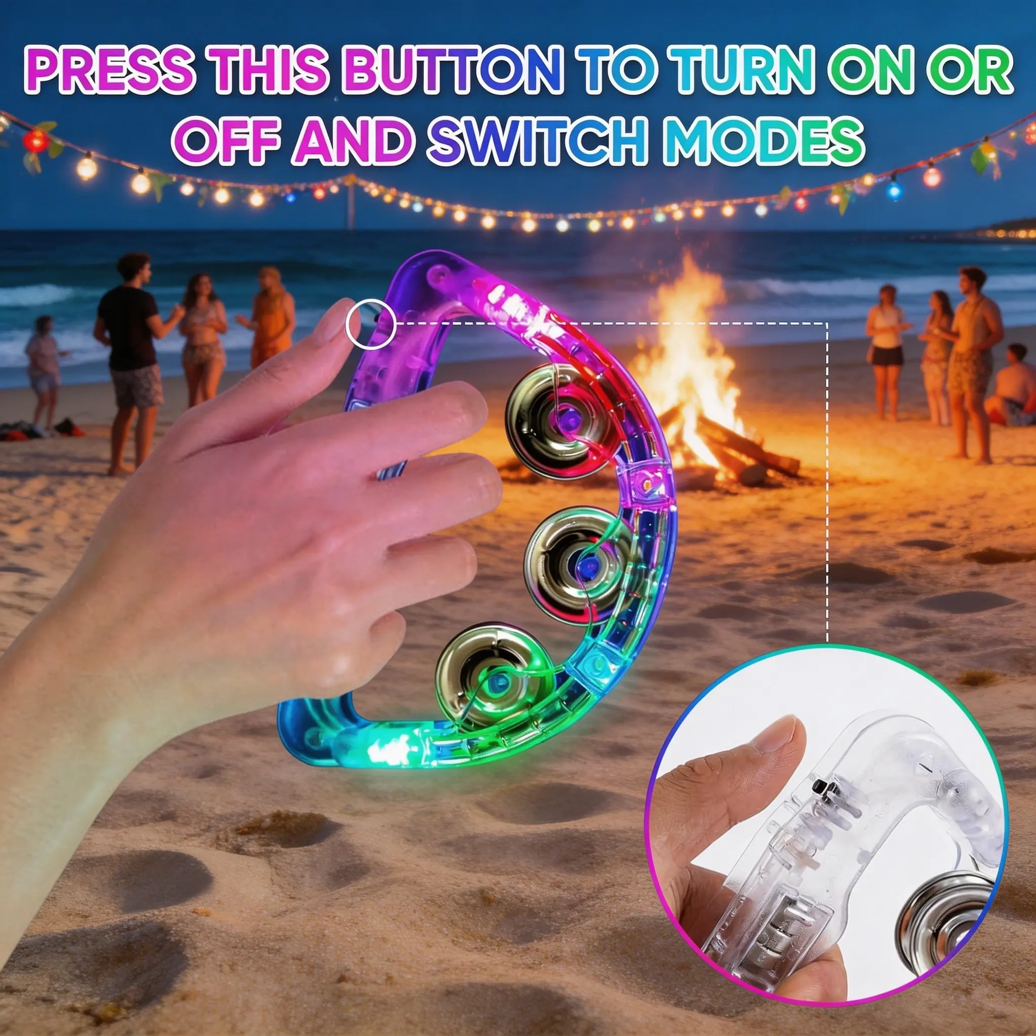 Kids LED Light Up Tambourine, Early Educational Musical Instrument, Colorful Flashing Hand Drum, Sensory Toy for Toddlers, Parent-Child Music Time, Party Gift