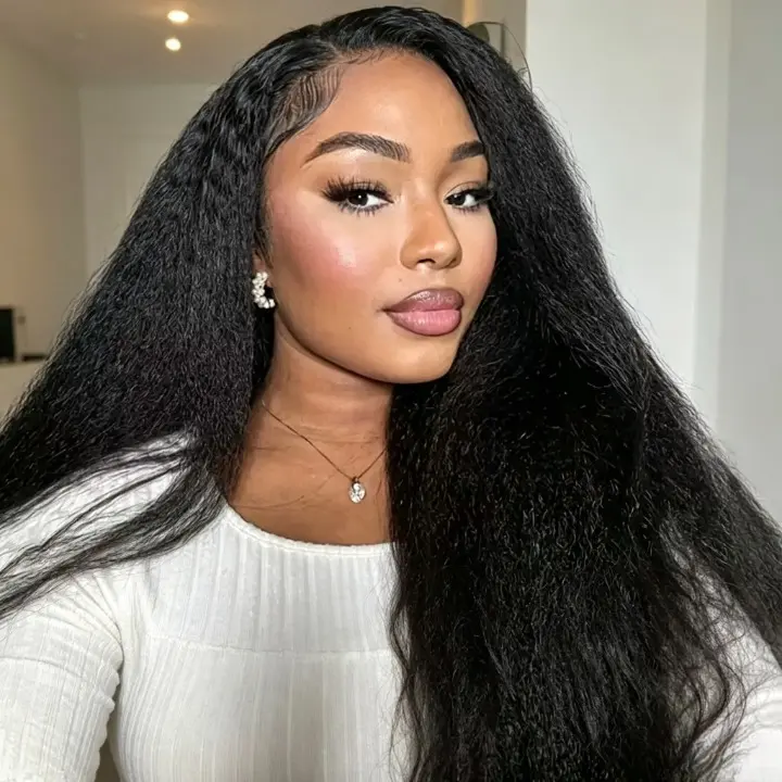 CindiRiver Kinky Straight Half Wig 100% Human hair for Black Women 230% Density Draw-string Cap Seamless Flip Over Wear Go Gluless Wig Yaki Straight Natural Black