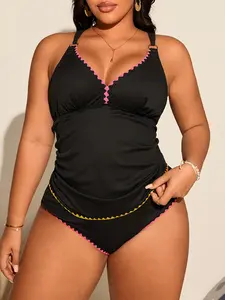 Sexy Two-Piece Tankini Set, Border, Beach Pool Party, Comfortable, Conceals Belly, BBQ, Beach Walk, Limited Time Sale