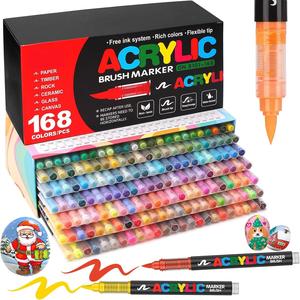 acrylic paint marker pen set, 1 box acrylic paint pen for wood, stone, canvas, glass, fabric, egg, rock painting and diy crafts, colorful marker set