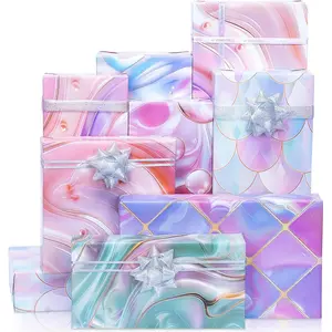 Holographic  Wrapping Paper, Iridescent  Scale ,  Finish, 6 Sheets with 6  Bows - &  Birthday Wrapping Paper for Girls  Shower Holiday  Occasions