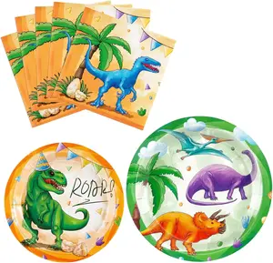 Dinosaur Party Supplies - 48PCS Dinosaur Party Plates and Napkins for Kids Boys Birthday Party Supplies Disposable Tableware Set Dinosaur Themed Party Decorations Boys Party